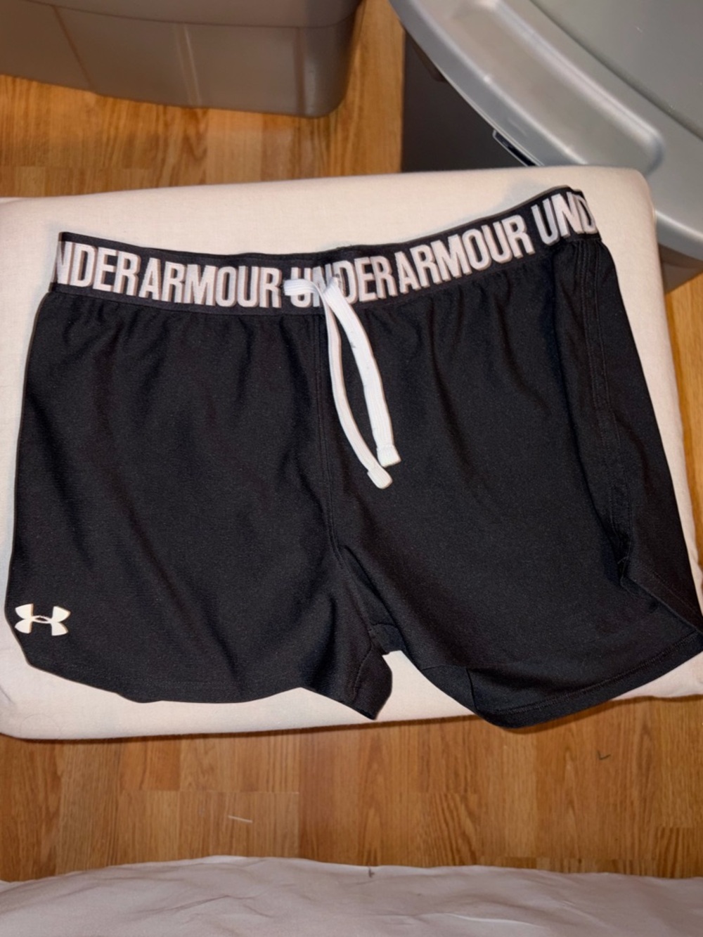 Under Armour Black Women's Athletic Shorts with White Drawstring